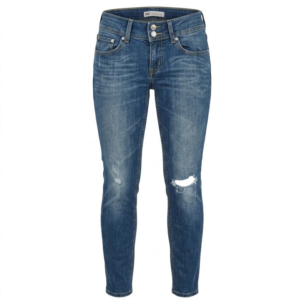Levi's 524 Too Superlow Skinny Distressed Wash Jeans Women Size W27 L32